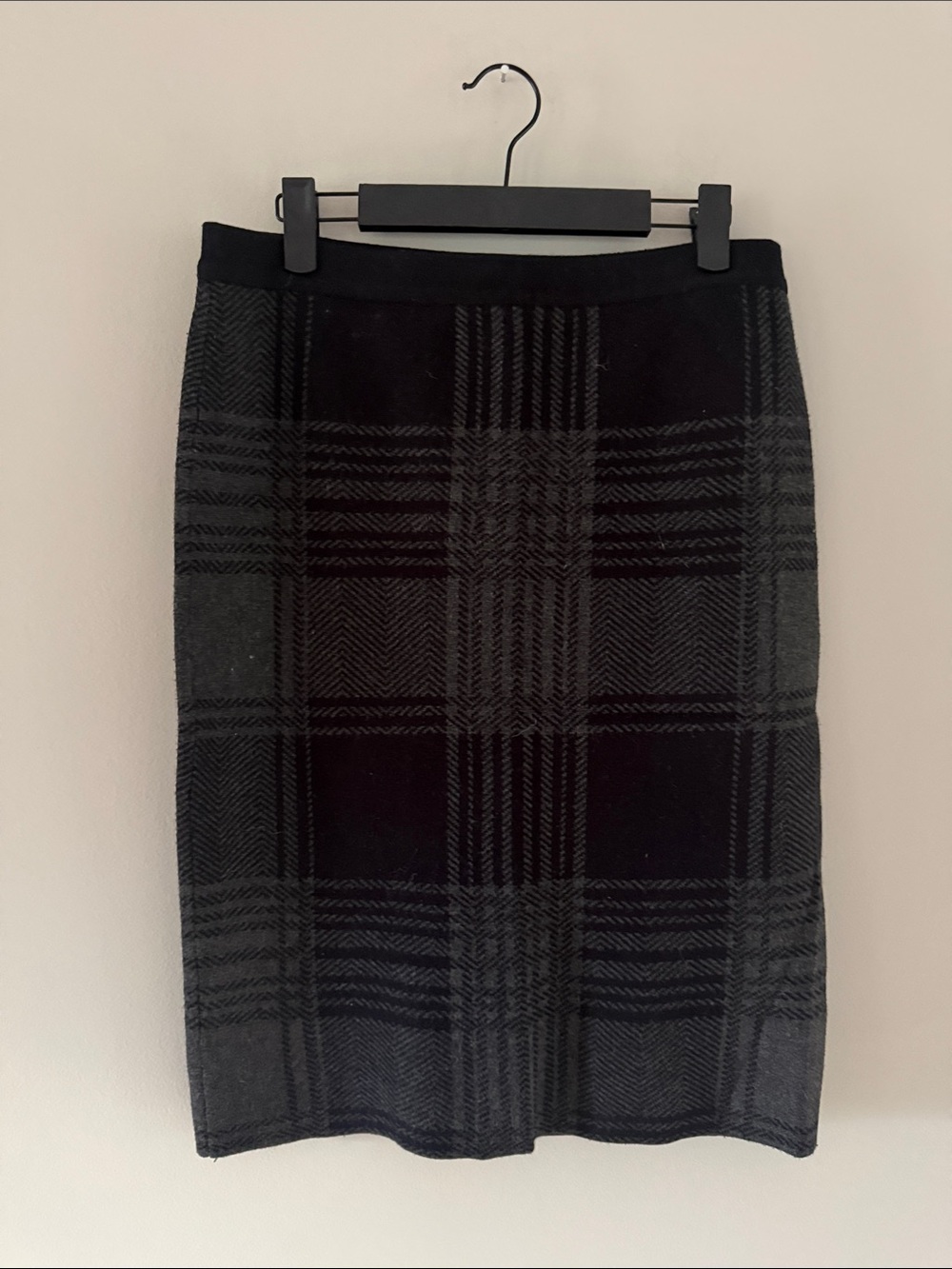 Spense | Black and Gray Plaid Pencil Skirt